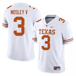 White Emmett Mosley V #3 Texas Horns Jersey | Men High School Football Moisture Wicking Stitched 66096693