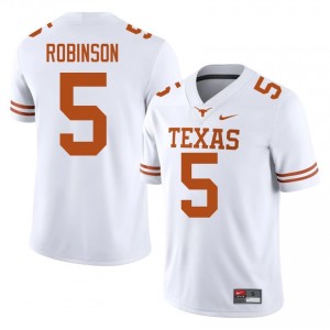 White Bijan Robinson #5 Texas Longhorns Jersey | Men High School Football Moisture Wicking Stitched 40871174