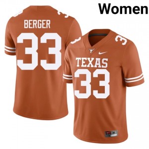Orange Carson Berger #33 Texas Longhorns Jersey | Women High School Football Moisture Wicking Embroidery 74602593