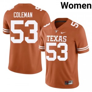 Texas Horns Isaiah Coleman #53 Orange Jersey | Genuine Embroidery NCAA Football Women Apparel 64734137