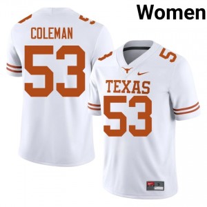 #53 Isaiah Coleman UT Horns White Jersey | Elite Stitched Women Player Football Gear 87514094