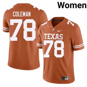 Texas Longhorns Jordan Coleman #78 Orange Jersey | Pro Cut Embroidery NCAA Football Women Apparel 51680693