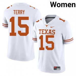 White Justus Terry #15 Longhorns Jersey | Women High School Football Limited Stitched 44689034