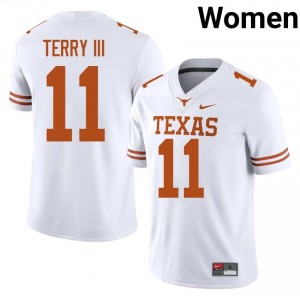 Texas Horns Michael Terry III #11 White Jersey | Genuine Stitched NCAA Football Women Apparel 44113637