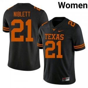 Durable Ryan Niblett #21 Texas Horns Black Jersey | Women University Football Swen Fan Gear 57801097