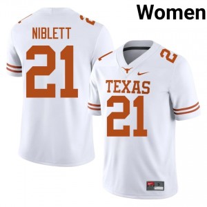 White Ryan Niblett #21 Texas Jersey | Women High School Football Moisture Wicking Stitched 47230432