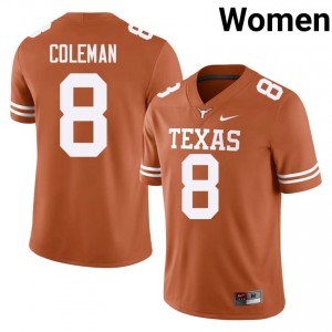 Cam Coleman #8 Texas Horns Jersey | Pro-Grade Orange College Football Women Embroidery 97242656