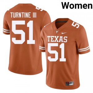 Texas Horns John Turntine III #51 Orange Jersey | Essential Embroidery NCAA Football Women Apparel 25146884