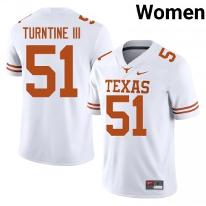 #51 John Turntine III UT Horns White Jersey | Alumni Stitched Women Player Football Gear 74715486