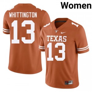 #13 Jordan Whittington Texas Athletics Orange Jersey | Classic Embroidery Women Player Football Gear 30864231