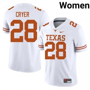 White Justin Cryer #28 UT Horns Jersey | Women High School Football Fresh Stitched 60818668