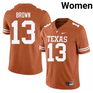 Texas Athletics Kohen Brown #13 Orange Jersey | Essential Embroidery NCAA Football Women Apparel 20873115