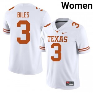 Texas Horns Rasheem Biles #3 White Jersey | Essential Stitched NCAA Football Women Apparel 96791986