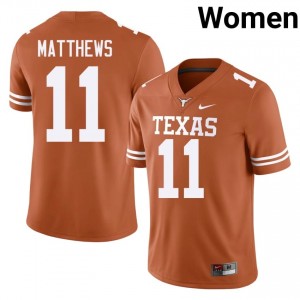 #11 Samari Matthews Longhorns Orange Jersey | Authentic Embroidery Women Player Football Gear 22572437