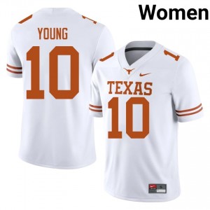 Horns Vince Young #10 White Jersey | Genuine Stitched NCAA Football Women Apparel 75005048