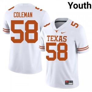 Durable Devin Coleman #58 Texas Longhorns White Jersey | Youth University Football Stitched Fan Gear 55395658