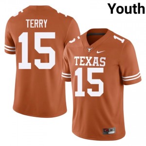 Justus Terry #15 Texas Horns Jersey | Exclusive Orange College Football Youth Embroidery 64300879