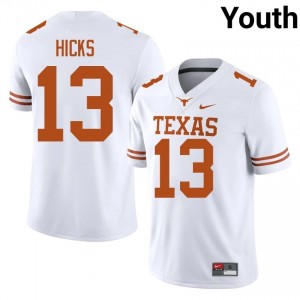 White Zelus Hicks #13 Texas Longhorns Jersey | Youth High School Football Moisture Wicking Stitched 65366398