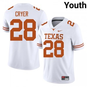 Texas Horns Justin Cryer #28 White Jersey | Genuine Stitched NCAA Football Youth Apparel 13649562