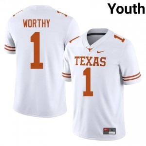 #1 Xavier Worthy Texas Longhorns White Jersey | Authentic Stitched Youth Player Football Gear 16811732